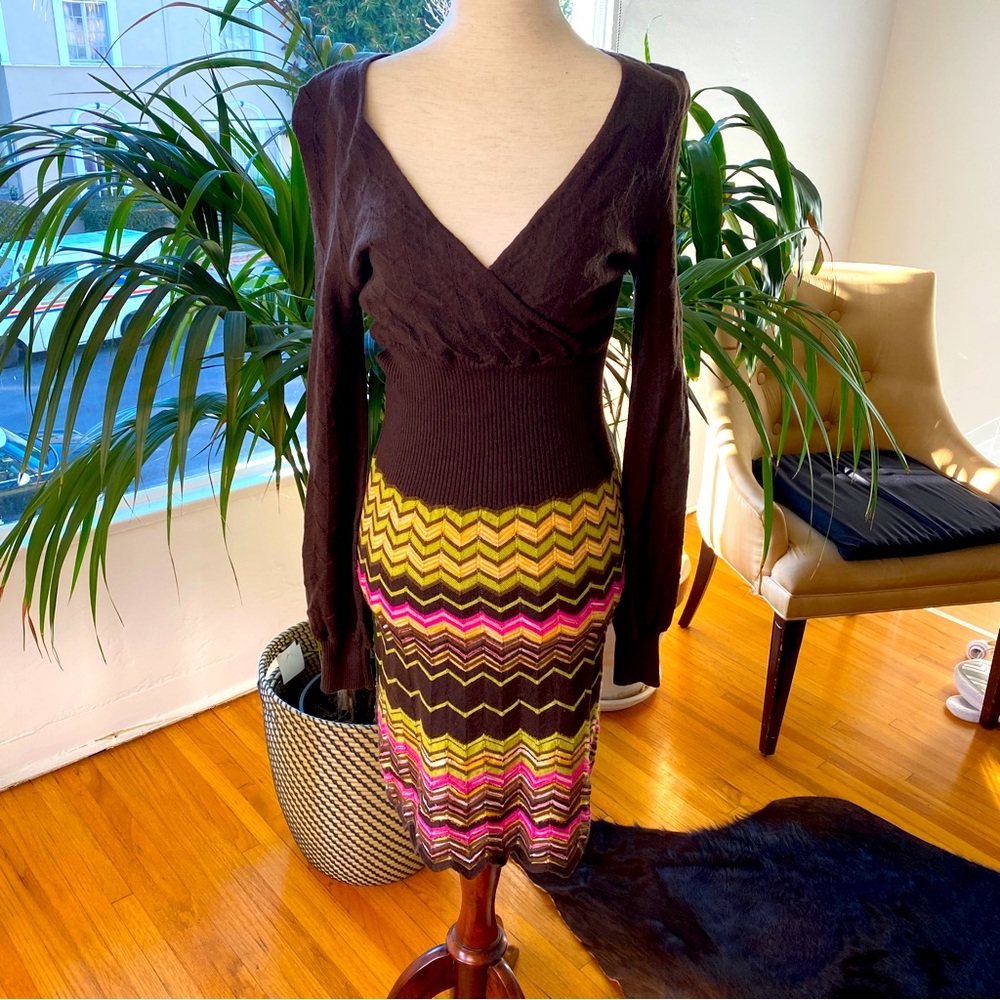M Missoni Brown Long Sleeve Sweater Dress Y2K | Size S